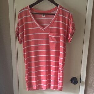 Sew In Love Coral and White Striped Top